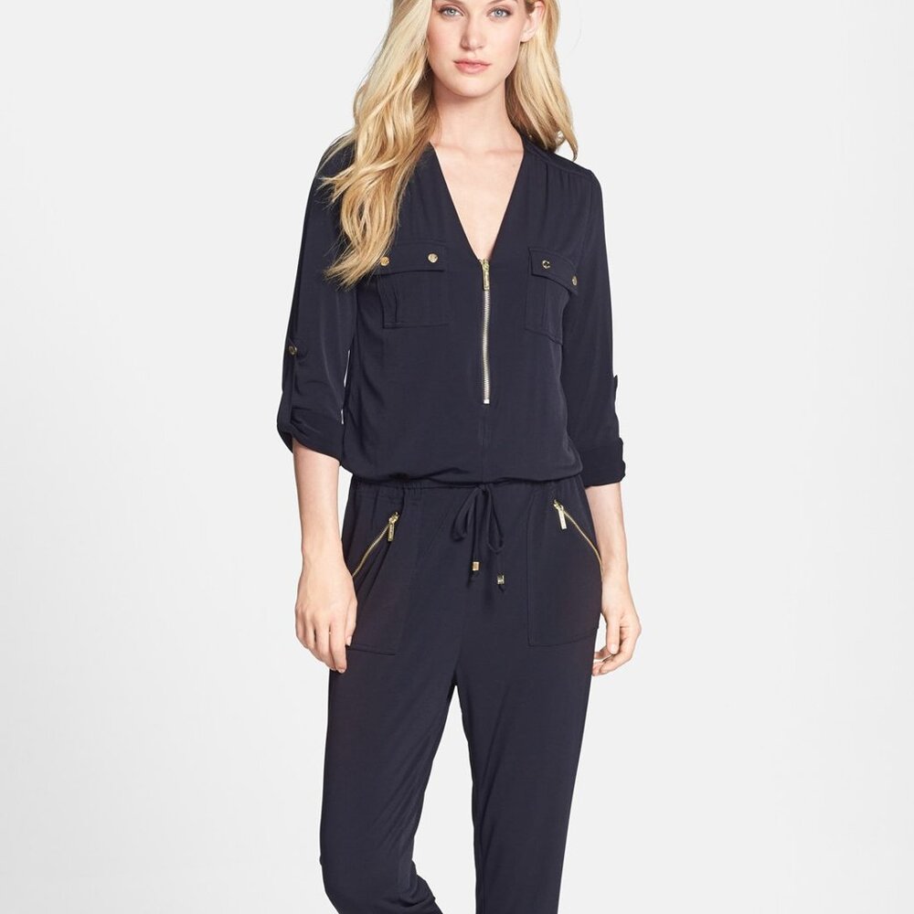 Michael Kors Zip Front Roll Sleeve Jumpsuit Size XXS